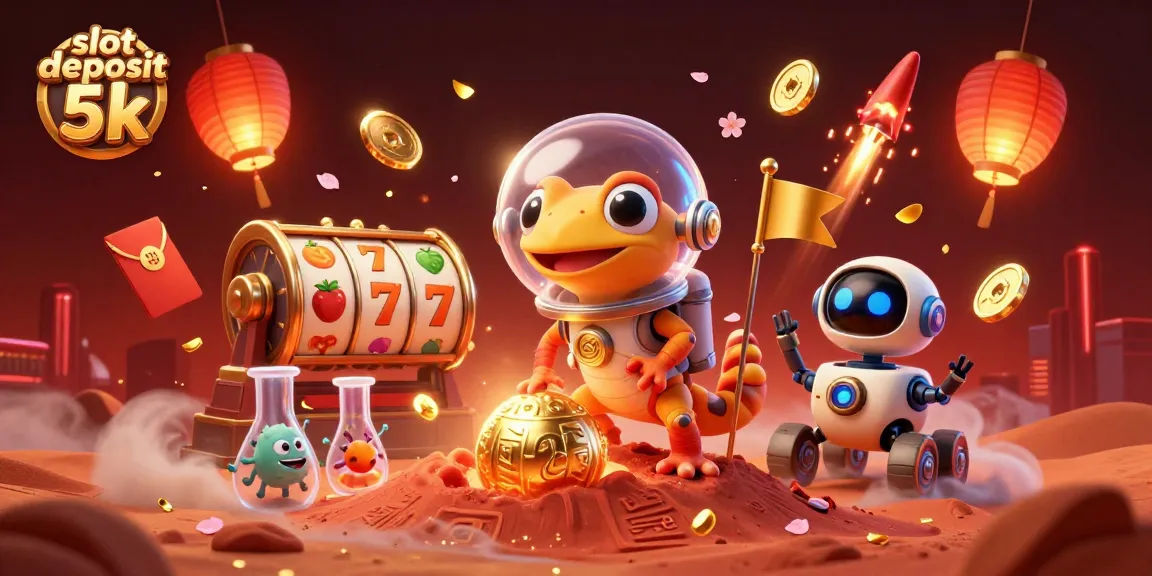 Engage with slot deposit 5k as a Martian gecko discovers a golden casino in a bursting scene of fun.