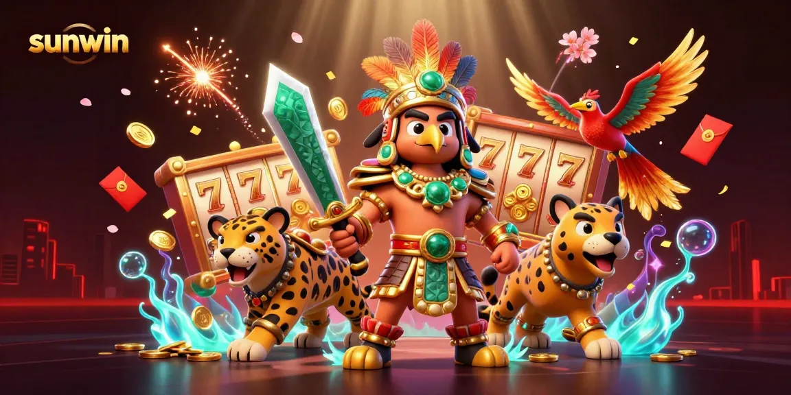 Experience thrilling wins with Sunwin's slot adventures featuring vibrant characters and casino elements.