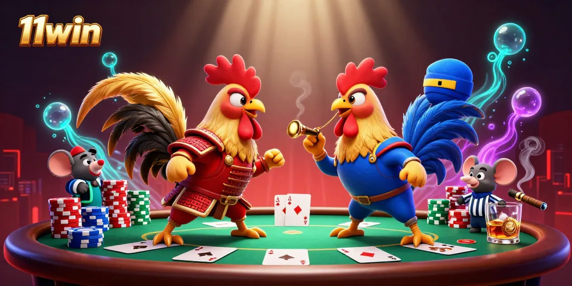 Engage with thrilling poker moments at 11win featuring fighting roosters in a dramatic showdown.