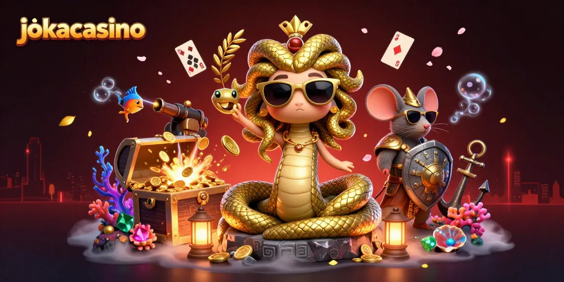 Join the jokacasino adventure with Medusa and a warrior mouse among treasure and games!